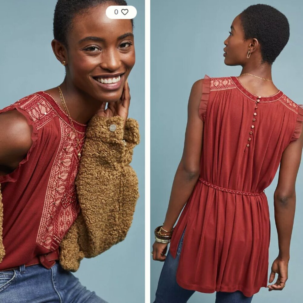 New Anthropologie Feather Bone Revelry Studded Ruffle Boho Top Medium